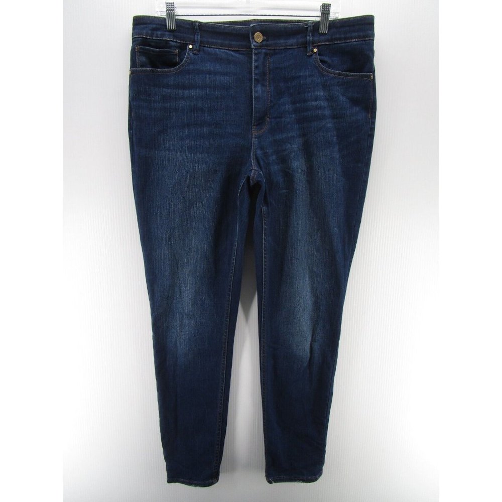 White House Black Market Jeans 14 The Skinny High Rise Dark Wash Logo